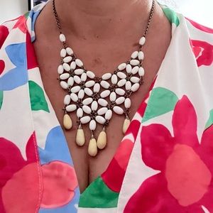 EUC White Statement Necklace With White Beads